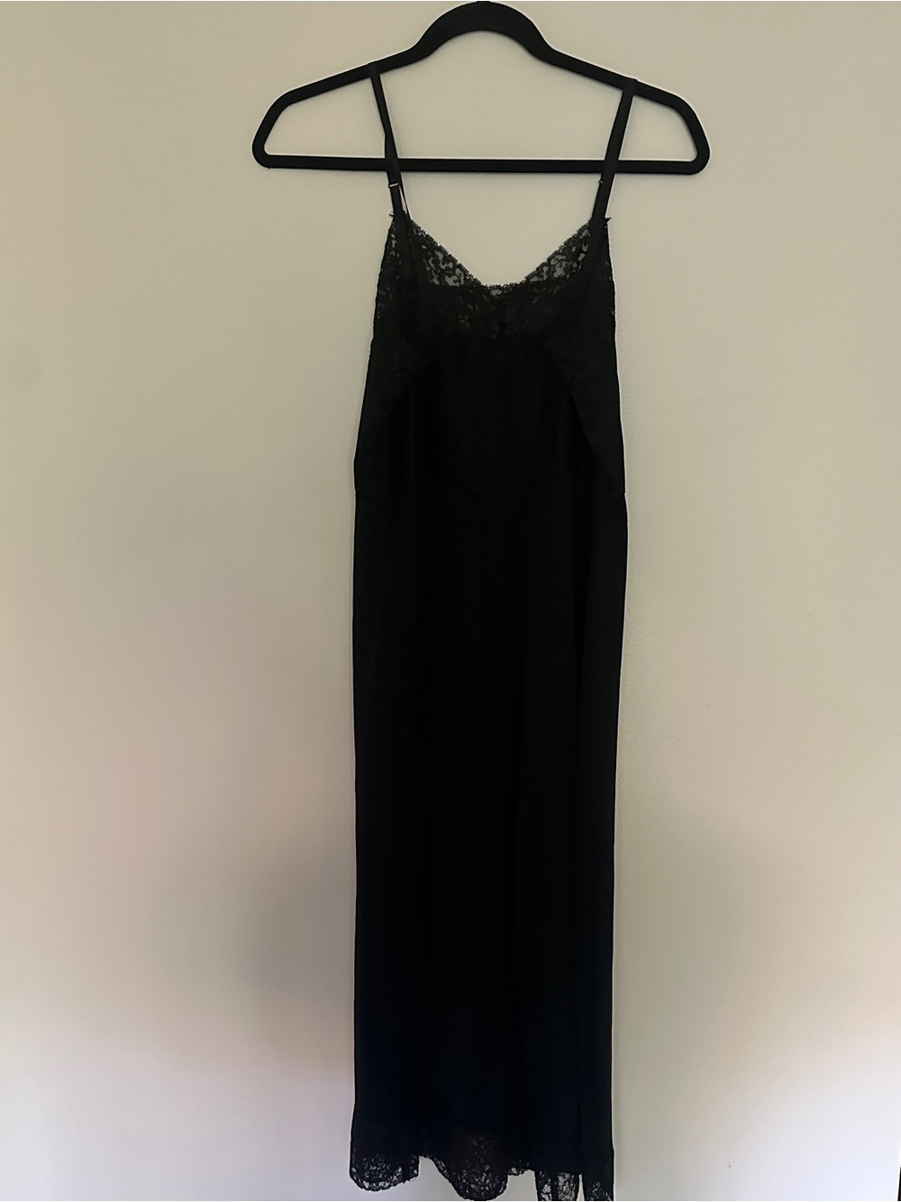 Black Lace-Trim Satin Slip
